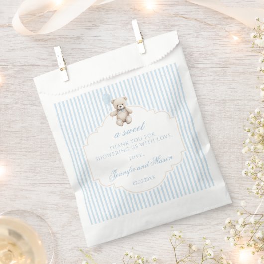 ブルーテディベア男の赤ちゃんシャワー感謝していユーザ フェイバーバッグ (クリップ留めされた状態)