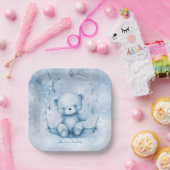 ブルーテディベア紙プレート ペーパープレート (パーティー)