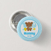 ブルーテディベア衣服赤ちゃんシャワーママになる 缶バッジ (正面&裏面)