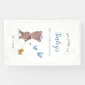 ブルーテディベア誕生日パーティー歓迎サイン 横断幕 (横)