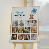 ブルーテディベア誕生日フォトマイルストーンサイン ポスター