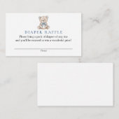 ブルーテディベア赤ちゃんシャワーおむつラッフル エンクロージャーカード (正面/裏面)