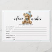 ブルーテディベア赤ちゃんシャワーアドバイスウィッシュカード 便箋 (正面)