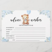 ブルーテディベア赤ちゃんシャワーアドバイスウィッシュカード 便箋 (正面)