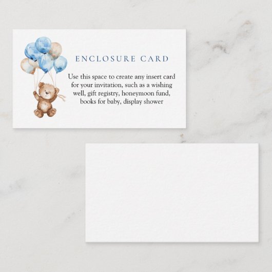 ブルーテディベア赤ちゃんシャワーエンクロージャカード エンクロージャーカード (正面/裏面)
