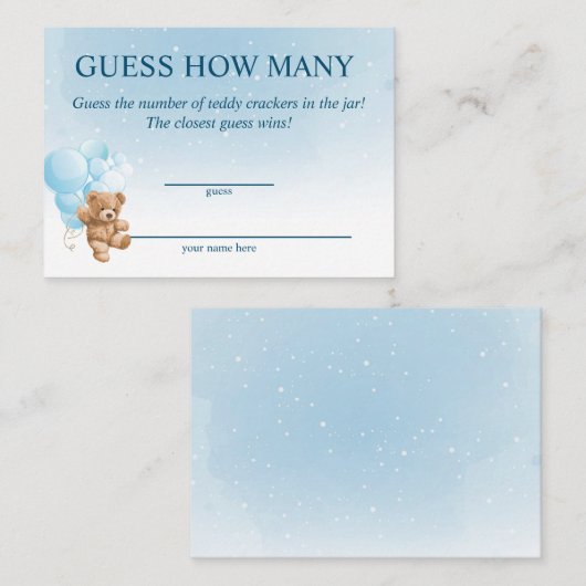 ブルーテディベア赤ちゃんシャワーカードの数を推測 エンクロージャーカード (正面/裏面)