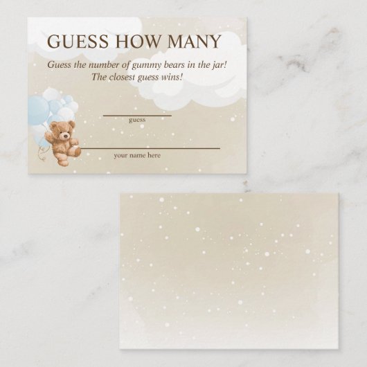 ブルーテディベア赤ちゃんシャワーカードの数を推測 エンクロージャーカード (正面/裏面)