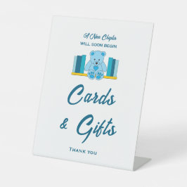 ブルーテディベア赤ちゃんシャワーカード&ギフトサイン 台座サイン