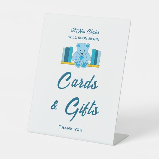 ブルーテディベア赤ちゃんシャワーカード&ギフトサイン 台座サイン (正面)