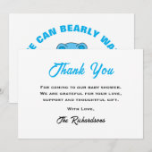 ブルーテディベア赤ちゃんシャワー私たちは心から待つことができる サンキューカード (正面/裏面)
