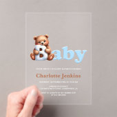 ブルーテディベア赤ちゃんシャワー アクリル招待状 (インサイチュ (ポータブル))