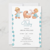 ブルーテディベア赤ちゃんシャワー 招待状 (正面)
