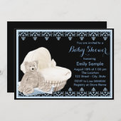 ブルーテディベア赤ちゃんシャワー 招待状 (正面/裏面)