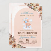 ブルーテディベア赤ちゃんシャワー 招待状 (正面/裏面)