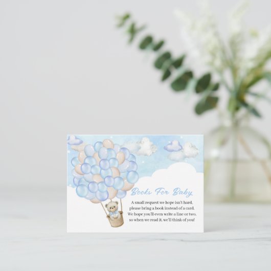 ブルーテディベア飛んでいるバルーンベビー用ブック エンクロージャーカード (スタンド正面)