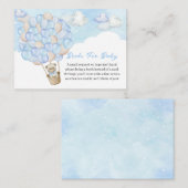 ブルーテディベア飛んでいるバルーンベビー用ブック エンクロージャーカード (正面/裏面)