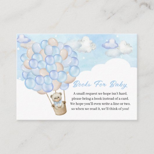 ブルーテディベア飛んでいるバルーンベビー用ブック エンクロージャーカード (正面)