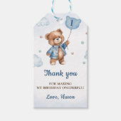 ブルーテディベア1stバースデーサンチギューサンキューラベル ギフトタグ (正面)