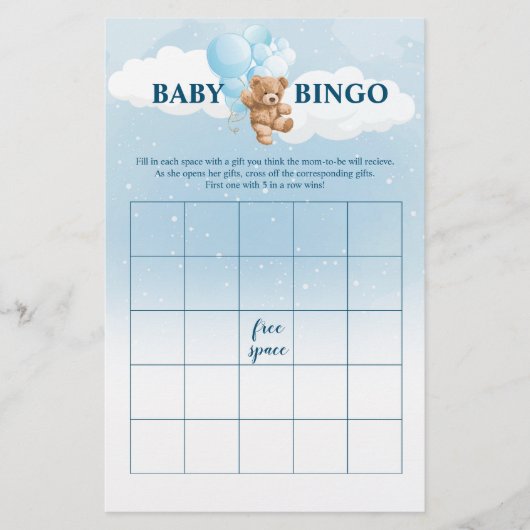 ブルーテディベアBINGO赤ちゃんシャワーゲーム チラシ (正面)