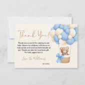 ブルーテディベアOhボーイバルーンベビーシャワー サンキューカード (正面)