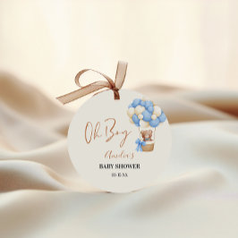 ブルーテディベアOhボーイバルーンベビーシャワー フェイバータグ