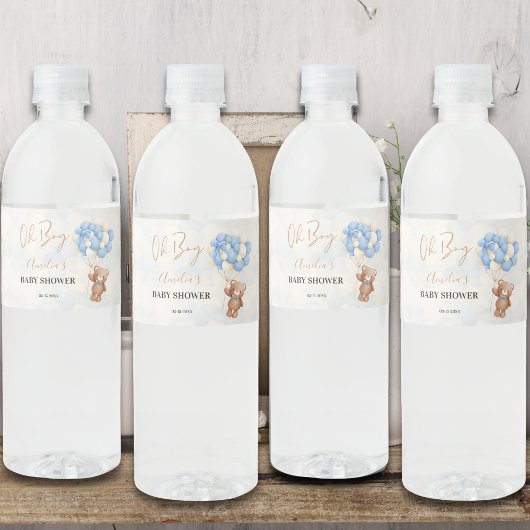 ブルーテディベアOhボーイバルーンベビーシャワー ペットボトルラベル