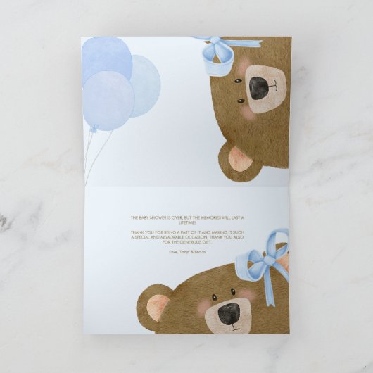 ブルーテディ我々は真珠のように双子の赤ちゃんシャワーを待つことができる サンキューカード (内部)