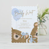 ブルーテディ我々は真珠のように双子の赤ちゃんシャワーを待つことができる 招待状 (スタンド正面)