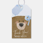 ブルーテディ我々は真珠のように待つことができる男の子のシャワー ギフトタグ (正面)