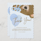 ブルーテディ我々は真珠のように待つことができる男の子のシャワー サンキューカード (正面/裏面)