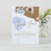 ブルーテディ我々は真珠のように待つことができる男の子のシャワー サンキューカード (スタンド正面)