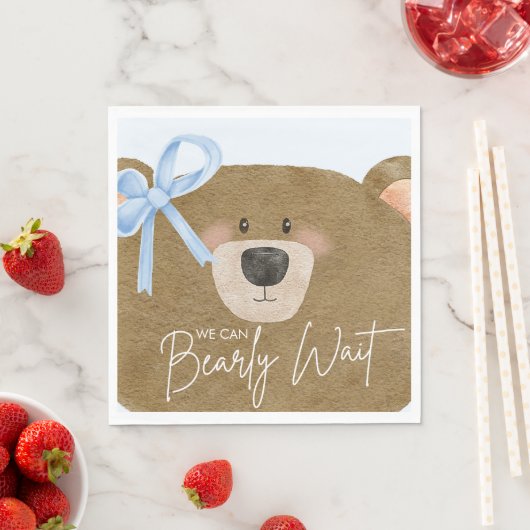 ブルーテディ我々は真珠のように待つことができる男の子のシャワー スタンダードランチョンナプキン (インサイチュ)