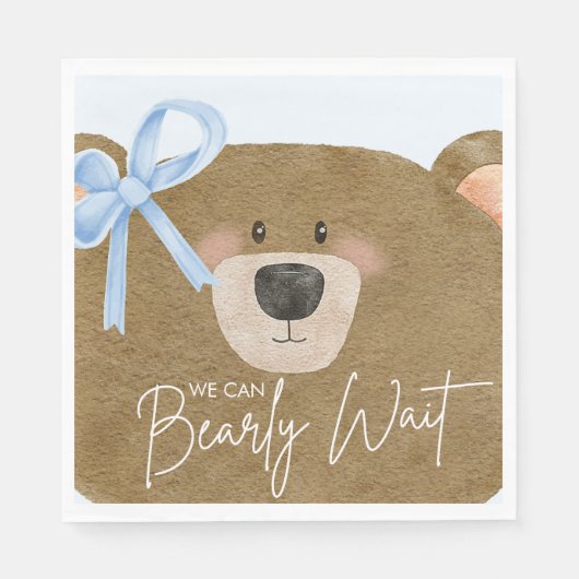 ブルーテディ我々は真珠のように待つことができる男の子のシャワー スタンダードランチョンナプキン (正面)