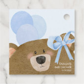 ブルーテディ我々は真珠のように待つことができる男の子のシャワー フェイバータグ (裏面)