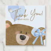 ブルーテディ我々は真珠のように待つことができる男の子のシャワー フェイバータグ (正面)