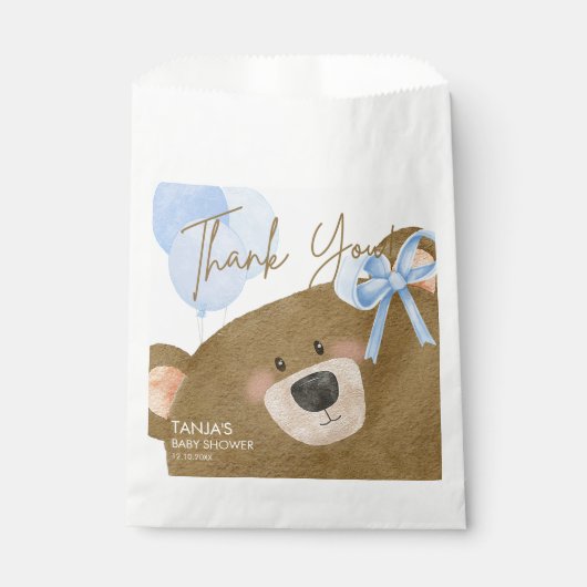 ブルーテディ我々は真珠のように待つことができる男の子のシャワー フェイバーバッグ (正面)