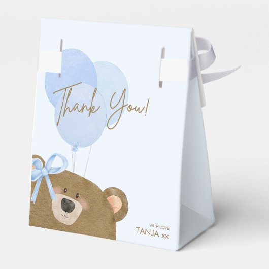 ブルーテディ我々は真珠のように待つことができる男の子のシャワー フェイバーボックス (裏面サイド)