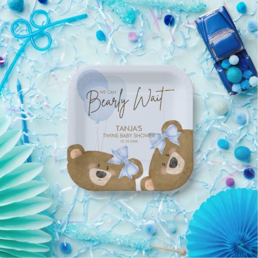 ブルーテディ我々は真珠のように待つことができる男の子のシャワー ペーパープレート (パーティー)