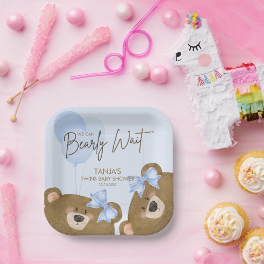 ブルーテディ我々は真珠のように待つことができる男の子のシャワー ペーパープレート (パーティー)