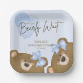 ブルーテディ我々は真珠のように待つことができる男の子のシャワー ペーパープレート (正面)