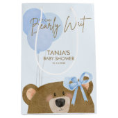 ブルーテディ我々は真珠のように待つことができる男の子のシャワー ミディアムペーパーバッグ (正面)