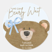 ブルーテディ我々は真珠のように待つことができる男の子のシャワー ラウンドシール (正面)