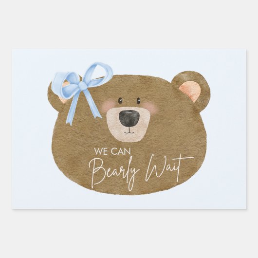 ブルーテディ我々は真珠のように待つことができる男の子のシャワー ラッピングペーパーシート (正面3)