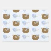 ブルーテディ我々は真珠のように待つことができる男の子のシャワー ラッピングペーパーシート (正面2)