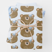 ブルーテディ我々は真珠のように待つことができる男の子のシャワー ラッピングペーパーシート (インサイチュ)