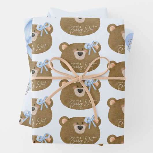 ブルーテディ我々は真珠のように待つことができる男の子のシャワー ラッピングペーパーシート (インサイチュ)