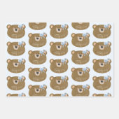 ブルーテディ我々は真珠のように待つことができる男の子のシャワー ラッピングペーパーシート (正面)