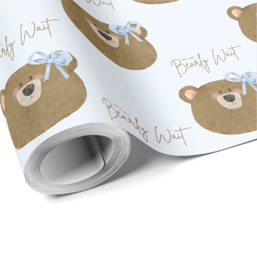 ブルーテディ我々は真珠のように待つことができる男の子のシャワー ラッピングペーパー (ロールコーナー)