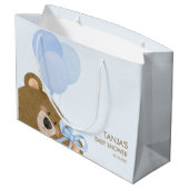 ブルーテディ我々は真珠のように待つことができる男の子のシャワー ラージペーパーバッグ (裏面アングル)