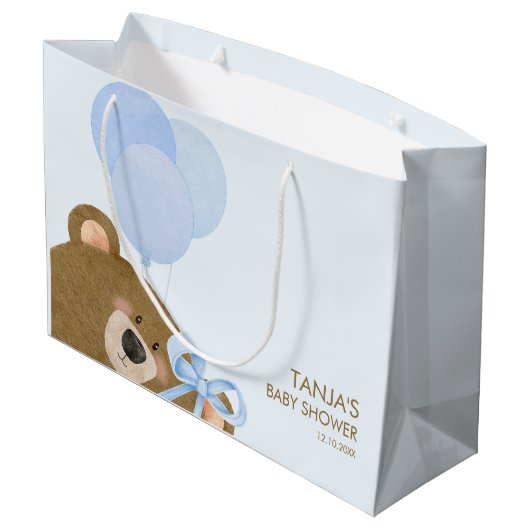ブルーテディ我々は真珠のように待つことができる男の子のシャワー ラージペーパーバッグ (裏面アングル)